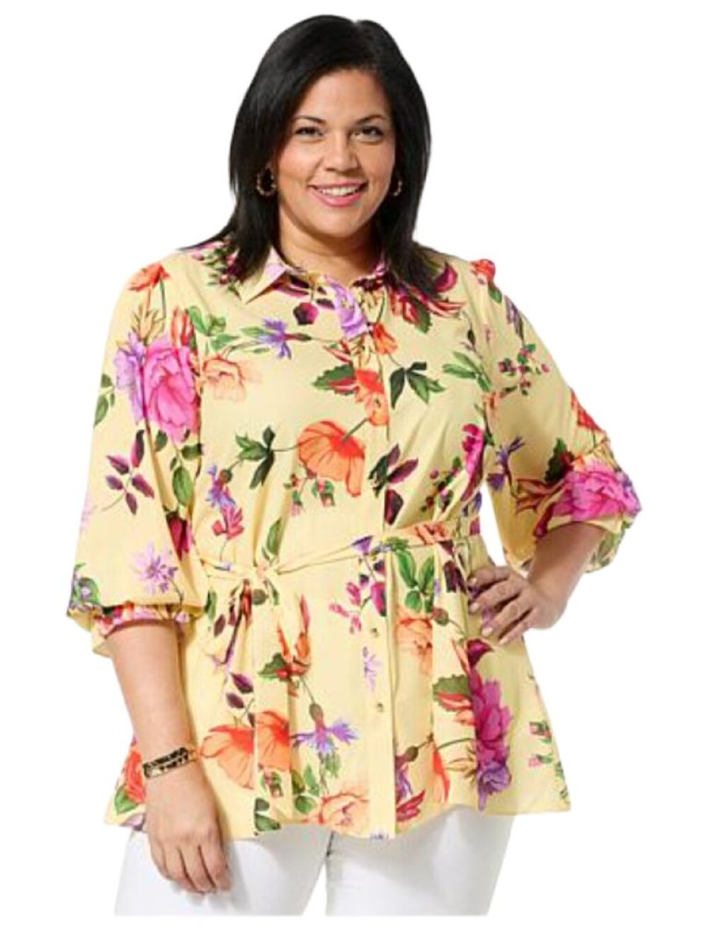 IMAN Global Chic Printed Button-Front Everything Blouse